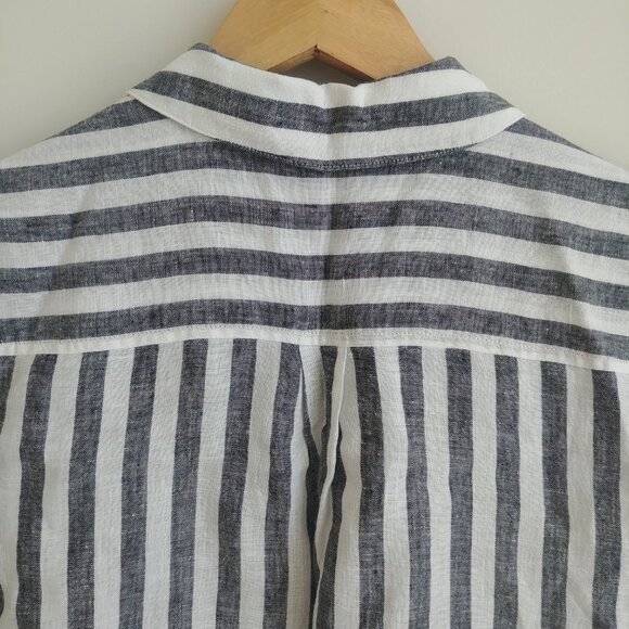 Lord + Taylor 100% linen striped button down shirt white blue grey Small - Picture 5 of 16